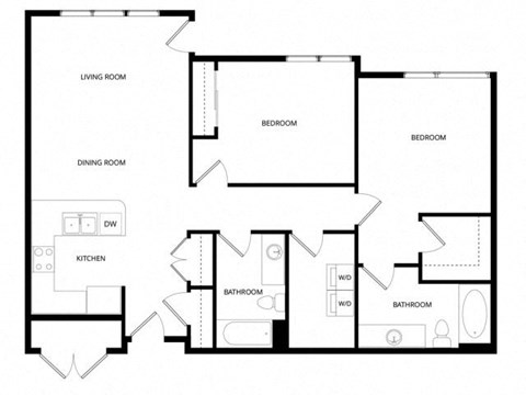 Floor plan for 2 beds, 2 baths, 1187 sqft